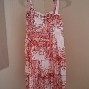 AEO Red and White Patchwork Tiered  Sundress  Size Medium